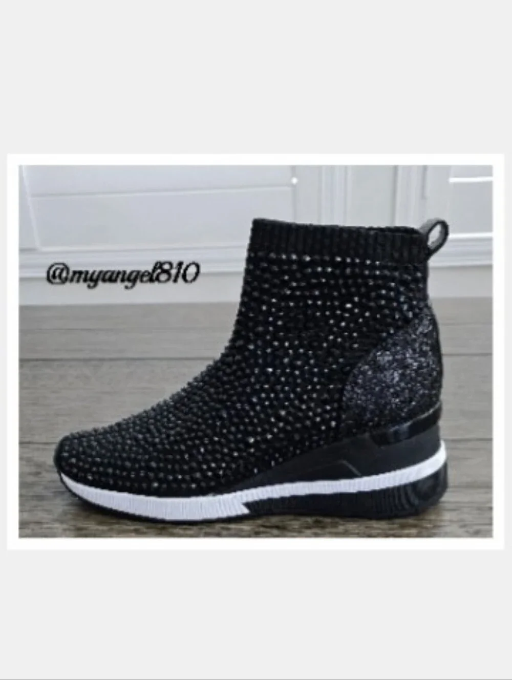 Michael Kors Black Crystal-Knit Skyler Bootie, Size 10